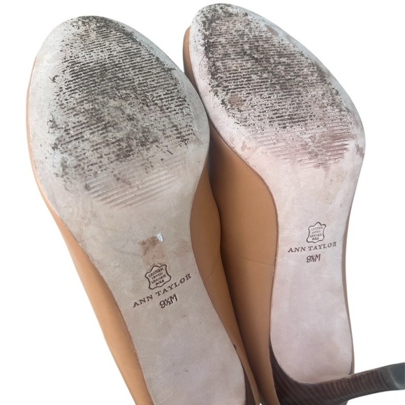 Ann Taylor camel brown buttery leather peep toe heels shoes size 9.5 - Picture 9 of 10
